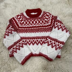 H&M Red and White Nordic Crew Neck Sweater